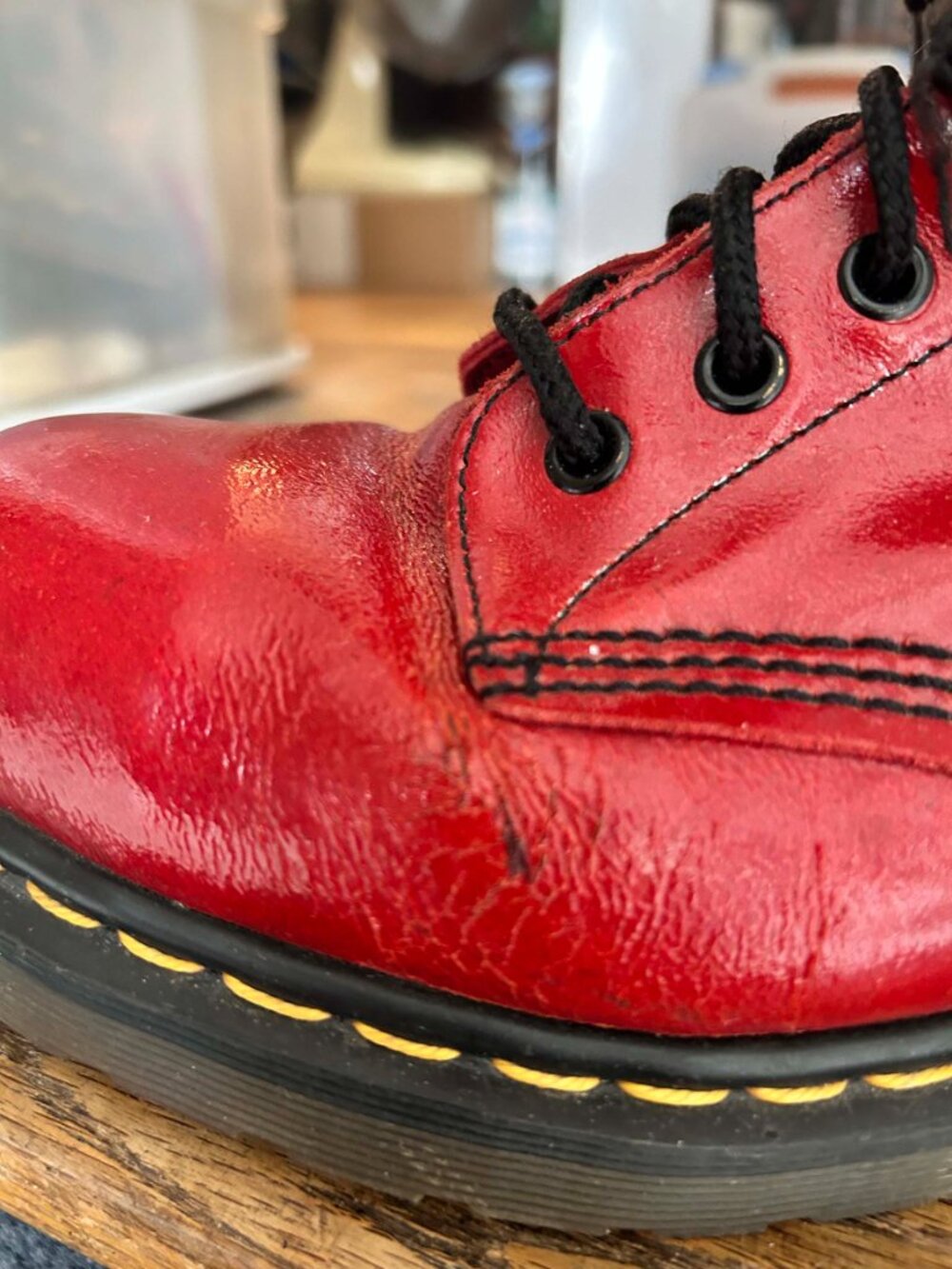Vintage Dr. Martens 1914 Made In England Red 14-Eye Boots Size UK7/USW9 - Picture 5 of 15